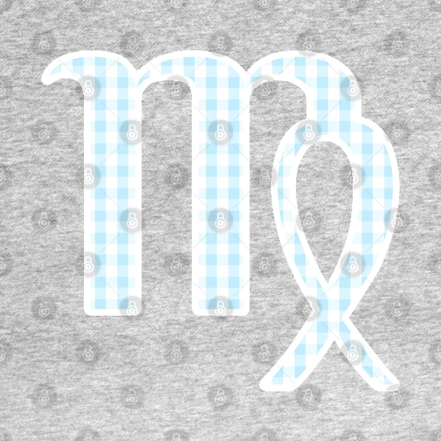 Virgo Zodiac Horoscope Symbol in Pastel Blue and White Gingham Pattern by bumblefuzzies